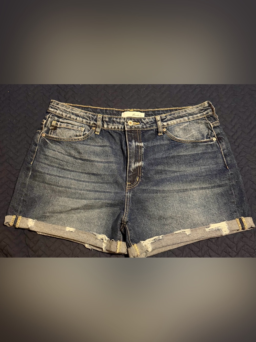 KanCan Washed Indigo Rolled Hem Jean Shorts